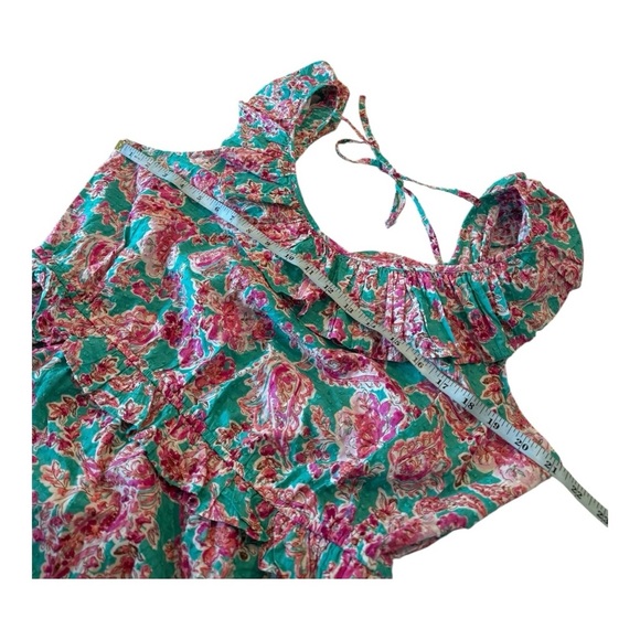 J. Crew ** Pink Green Swiss Dot Printed Ruffle Collar Midi Dress with Tie Back - Picture 6 of 14